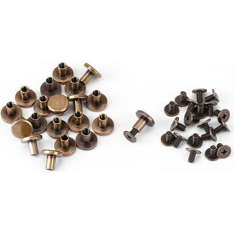20 vis, écrous, clous et rivets à tête plate en cuivre et laiton avec capuchon en cuir (8 mm)