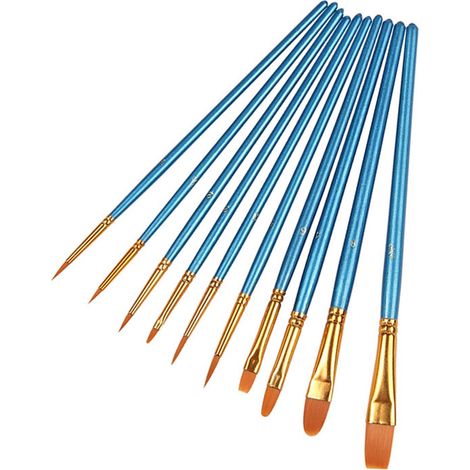 Set de 10 pinceaux de peinture, manche en bois, virole en aluminium, pinceaux artistes pour école, maison, étudiants et peintres. (1/5)