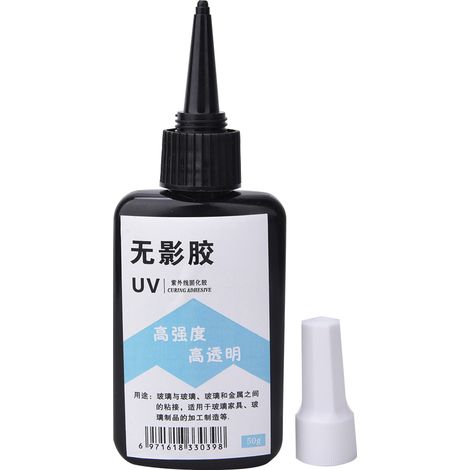 Adhésif transparent haute résistance à polymérisation UV, adapté aux tables basses en verre et à l'acrylique cristal (50 g)