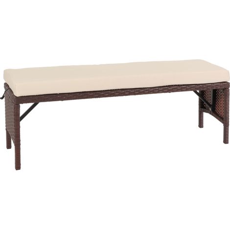 [NEUWERTIG] Poly-Rattan Sitzbank HHG-795, Gartenbank Rattanbank, Gastronomie 112cm braun, Kissen creme