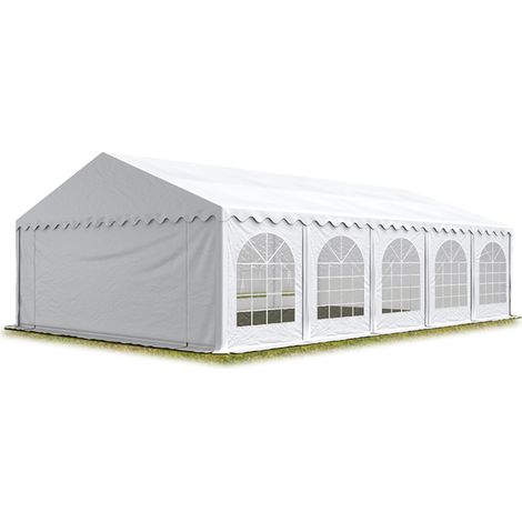 TOOLPORT Festzelt Partyzelt 6x10 m schwerentflammbar PREMIUM, hochwertige PVC Plane 750 N in weiß 100% wasserdicht mit Bodenrahmen