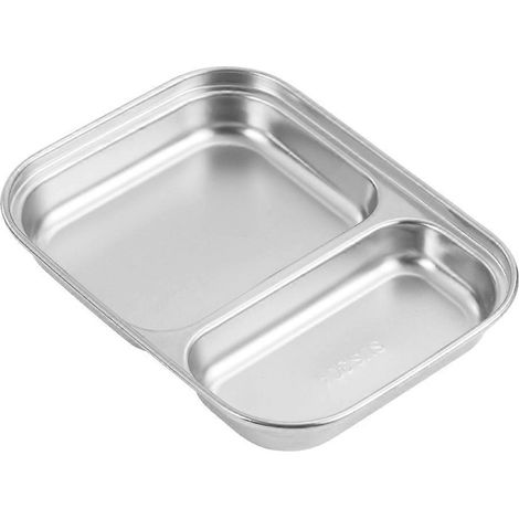 Assiette compartimentée en acier inoxydable, deux grilles, plateau de service (1/5)