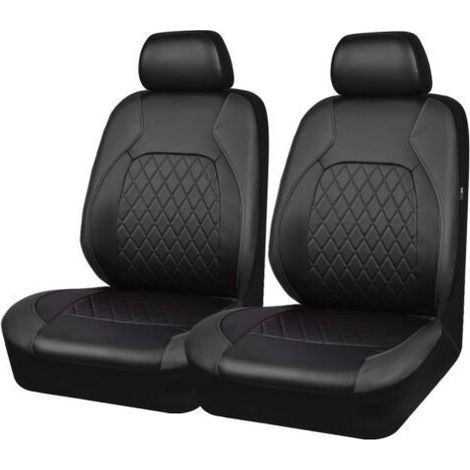 Universele stoelhoezen, PU-leer, stoelhoezen, voorstoelen, kunstleer, stoelhoezen, zij-airbag, universeel, voor de meeste auto's, vrachtwagens, bestelwagens, SUV's, 2 stuks, zwart (1/5)