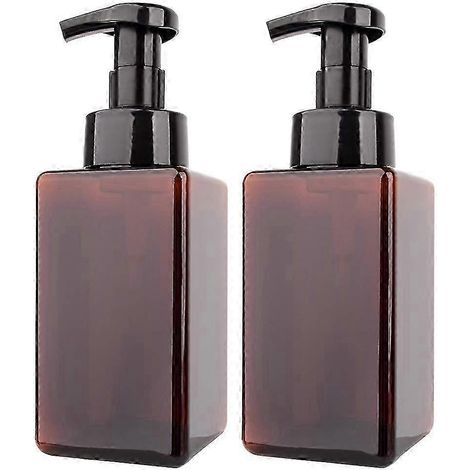 Lot de 2 distributeurs de savon moussant, réservoir vide en plastique de 444 ml (15 oz) pour liquide moussant, couleur marron, avec pompe. (1/5)