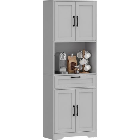 HOMCOM 170cm Tall Kitchen Pantry with Adjustable Shelves, 4 Doors, Grey (1/5)