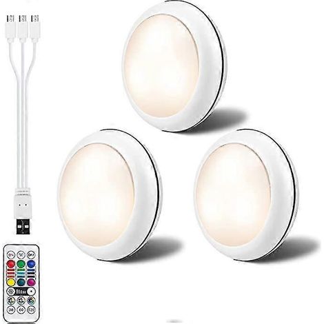 Veilleuse LED télécommandée avec télécommande, éclairage pour armoire, cave à vin, minuterie multicolore, rechargeable, lampe de chevet pour dortoir, One For Three (3 Li) (1/5)