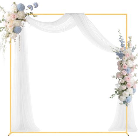 Arche de Mariage Carré 2 x 2 m Support de Fond Arche en Métal Structure Stable Tubes Carrés pour Décoration de Mariage, Anniversaire, Remise de Diplômes, Fêtes, Cérémonies, Célébrations, Doré (1/5)