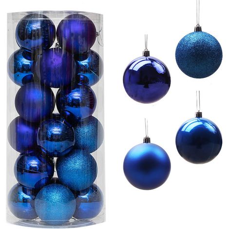 Baril Boule de Noël en plastique 3 CM centre commercial suspendu pendentif boule de couleur décoration de sapin de Noël (Bleu) (1/2)