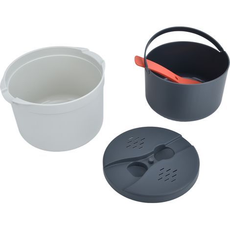 Cuiseur à riz micro-ondes 2L, matériau PP de qualité alimentaire, cuillère à riz, couvercle, passoire, cuit-vapeur, ensemble de cuisson, Orange (1/5)