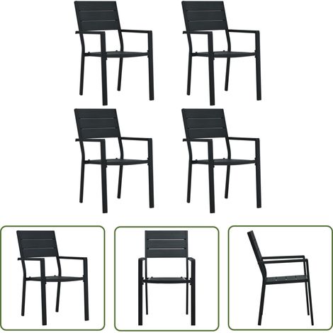 The Living Store Chaises de jardin lot de 4 Noir PEHD Aspect de bois - Chaise De Jardin - Chaise D'extérieur - Mobilier De Jardin - Set De Chaises - Terrasse (1/5)