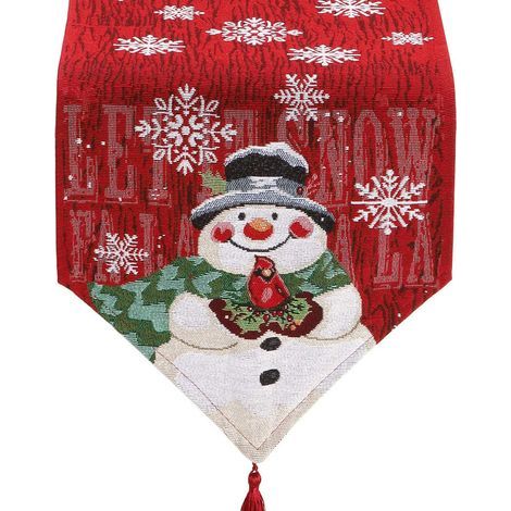 Weihnachtstischläufer, Schneemann-Tischläufer aus Baumwolle und Leinen, Tischläufer mit Kardinal-Schneeflockenmotiv für weihnachtliche Tischdekorationen, geeignet für Bankette, Festessen, Partys und E (1/5)