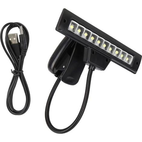 Lampe à pince pour pupitre de musique noir haute luminosité, lampe à LED à pince multifonction, établi de lecture de nuit pour (1/4)