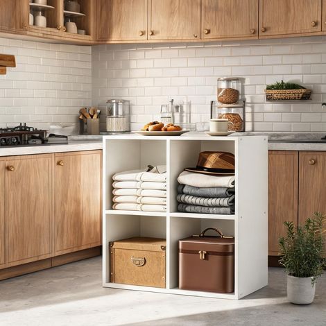 Étagère cube blanche à 4 niveaux bois melaminé design compact (1/5)