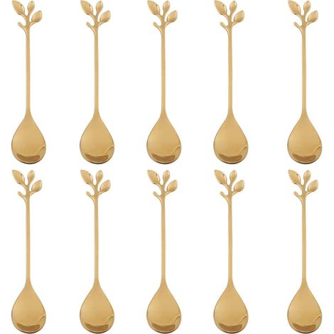 Cuillère À Café En Forme De Feuille - Acier Inoxydable Alimentaire - Pour Café Thé Glace Dessert - Lot De 10 Pièces (1/5)