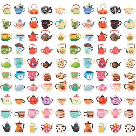 100pcs Autocollants pour Tasse Thé, Autocollants pour Fête Thé Cadeaux pour Fête de Thé Décorations de Fête de Thé Adultes Adolescents Décoration de Fête (1/5)