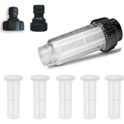 Filtre Tuyau Arrosage 3/4" Filtre à Eau pour Nettoyeurs Haute Pression avec 5 Insert de Filtre et 2 Adaptateurs Rapides Filtre Arrosage pour Tuyau D'arrosage Pompe de Jardin (1/5)