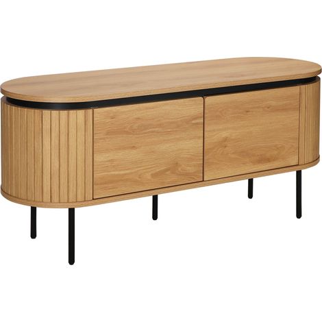 Meuble TV rectangulaire 2 portes L120 cm effet bois clair (1/5)