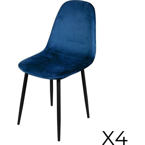 Set von 4 Stühlen LOLY, Sitz und Rückenlehne aus blauem Samt, Gestell aus schwarzem Metall