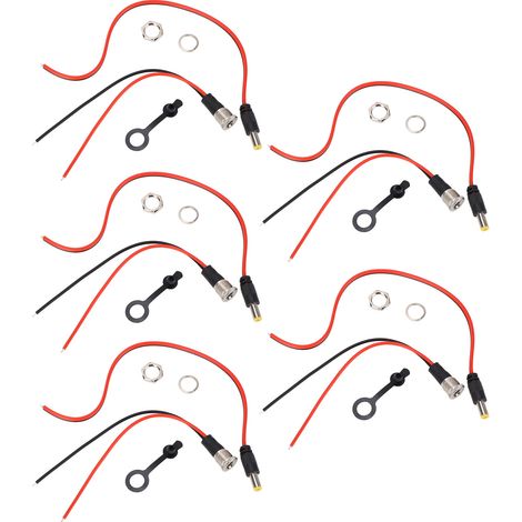 Lot de 5 adaptateurs prise courant 5.5x2.1mm 10A femelle vissée avec embouts et capots étanches IP68 (1/5)