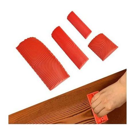 4 Pièces outil de grain de bois de caoutchouc, outils peinture caoutchouc peigne faux bois DIY, rouleaux peinture imitation (1/4)