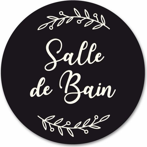 Plaque de Porte Autocollante PVC Gravé Noir Blanc Ronde.- - Salle de Bain