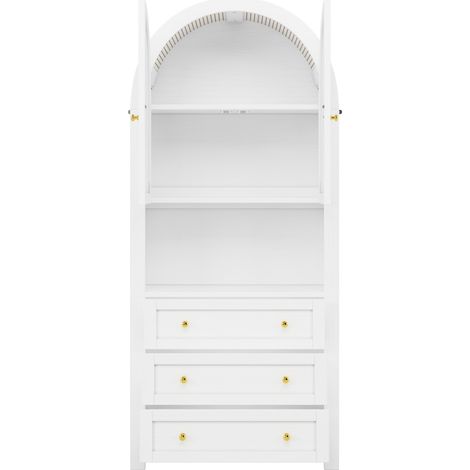 Aparador alto blanco con arco, 3 cajones y puertas, mueble despensa de MDF 70 x 35 x 180 cm (1/5)