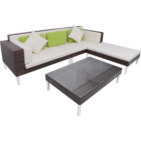 4-tlg. Garten-Lounge-Set mit Auflagen Poly Rattan Braun