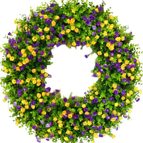 Couronne de Porte PVC 45cm Colorée Eucalyptus & Buttercup Décoration de Bienvenue Intérieur/Extérieur (1/5)