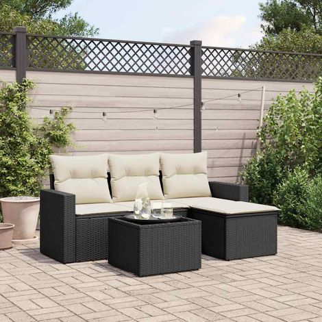 Salon de jardin 5 pièces en résine tressée noire avec coffres de rangement et coussins, 41.4kg - PANGIVO (1/3)