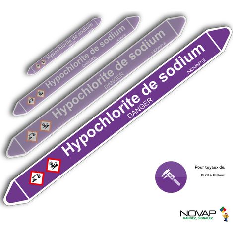 Planche de 2 marqueurs de tuyauterie 450 x 52 mm pour Ø 70 à 100 mm - Hypochlorite de sodium - 4709062