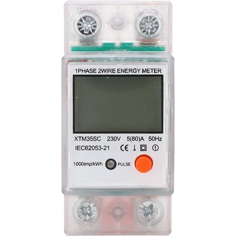 Energiezähler 2P Einphasen-DIN-Schienenmontage, Stromverbrauchsanzeige mit hintergrundbeleuchtetem LCD-Display, Leistungsmesser 230 V (1/5)