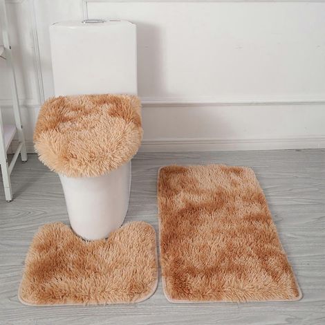 Ensemble de tapis de salle de bain en microfibre Komiseup, compatible avec une décoration turquoise, tapis de sol antidérapant en forme de U, couvre-abattant et protection pour les contours des toilet (1/2)