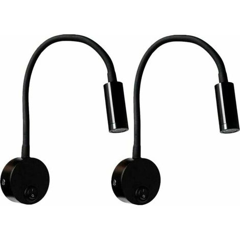 Set mit 2 schwarzen Aluminium-Nachttischlampen, warmweiße Schreibtischlampen mit Augenschutz, 3-W-LED-Wandleselampe mit Schalter (1/5)