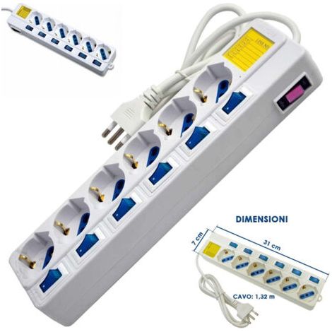 Multipres 6 Postes Schuko Bipass 10-16a With 7 Interruter Protection Children (1/4)