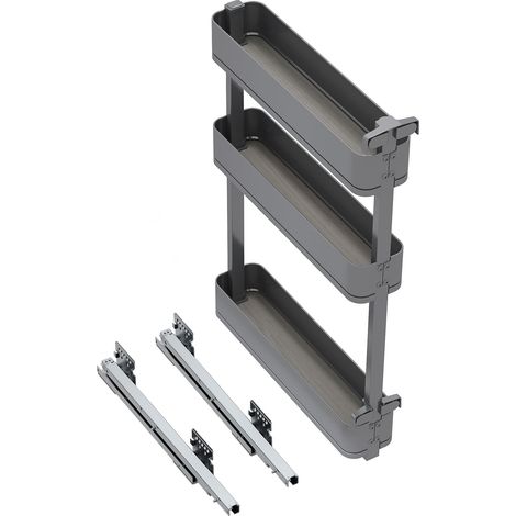 Emuca Flaschenregal seitlich ausziehbar Harmony mit Soft-Close, Modul Breite 150mm Höhe 800mm, Stahl und Holz, Anthrazitgrau