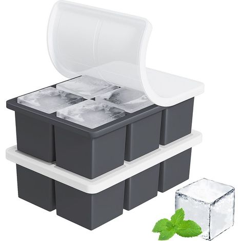 Bac à glaçons pour whisky : glaçons en silicone avec couvercles – Lot de 2 grands carrés – Bac à glaçons pour whisky de 5 cm de côté
