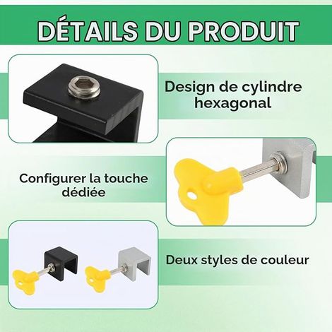 Verrou Baie Coulissante,Verrou Ajustable pour Fenêtre et Porte Coulissante Serrure Coulissante Sécurité,Stoppeurs de Porte et Fenêtre avec Clé Hexagonale et en Forme de Cœur (1/4)