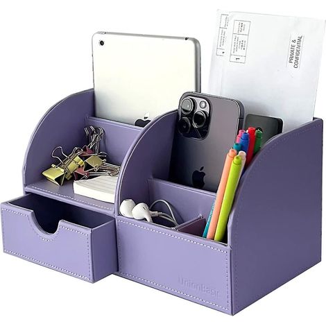 Unionbasic Schreibtisch-Organizer, multifunktionaler Schreibtisch-Organizer aus Leder, Stiftehalter – Halter für Visitenkarten/Stifte/Bleistifte/Handy/Schreibwaren, StoraPurple (1/5)
