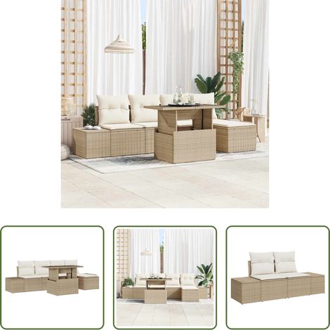 Gartentisch -  Garten-Sofa-Set mit Speicher 6 pcs Beige Poly Rattan (1/5)