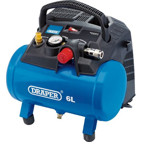 Draper 6L Oil-Free Portable Air Compressor with 1.2kW (1.5hp) Motor, 5.1 CFM Capacity, 230V, Lightweight 7.7kg (1/5)