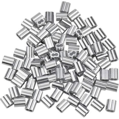 100 Pcs Manchons en Aluminium, Ferrules en Aluminium de Câble Métallique, Clip à Sertir en Aluminium avec Double Embouts pour Câbles Métalliques, Aircraft Câble, Argenté (1,5 mm / 0,06 pouce) (1/4)