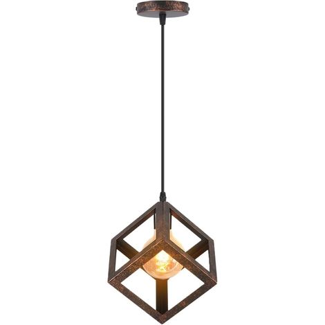 Plafonnier (sans ampoule), cube moderne, plafonnier en métal de style géométrique, compatible avec les ampoules E27, 161616 cm, cordon de suspension de 100 cm (couleur rouille). (1/5)