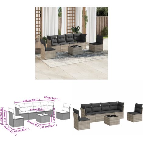 vidaXL Salon de jardin avec coussins 7 pcs gris clair résine tressée (1/3)