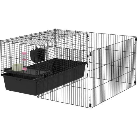 Jaula Para Animales Pequeños Con Botella De Agua, Cuenco Para Comida, Jaula Para Roedores Con Comedero, Accesorios, Jaula Para Cobayas Para Animales Pequeños, Acero Negro