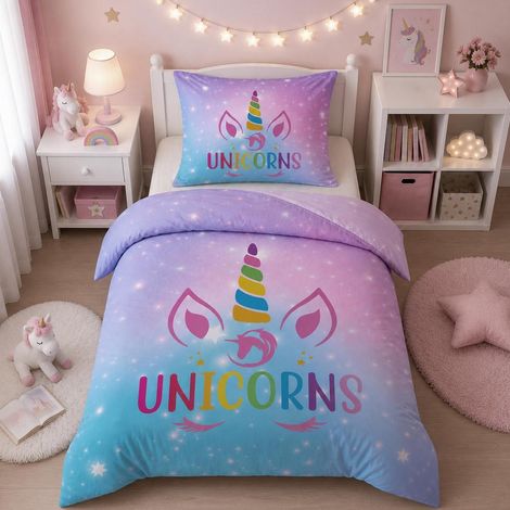 Kinder Bettwäsche 135x200cm mit Einhorn Motiv, 2-teilig, Mikrofaser, pflegeleicht