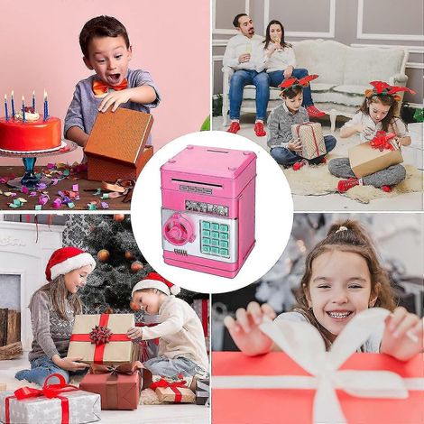 Tirelire électronique à défilement automatique tirelire à pièces avec code distributeur automatique cadeau idéal pour les garçons et les filles (rose) (1/4)