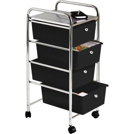 Premier Housewares 4 Black Plastic Drawers Trolley