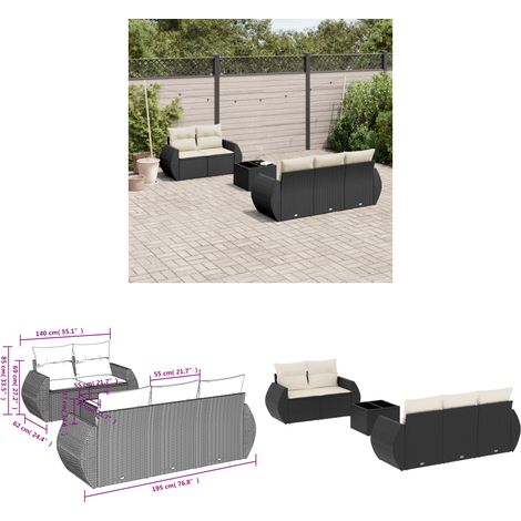 6-tlg. Garten-Sofagarnitur mit Kissen Schwarz Poly Rattan - Gartenmöbel Set - PE-Rattan Möbel - Outdoor Sofa - Esstisch - Lounge Garnitur - Home & Living (1/3)