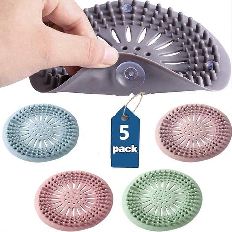 Obturateur de bonde de douche en silicone durable avec ventouses pour attrape-cheveux (1/5)