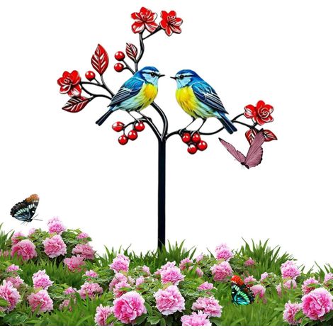 Vogel-Gartenstecker Metallblumen Brunch Tierfigur in Pflanzgefäßen Für Rasenflächen, Gartenwege, Hinterhöfe, Landschaftsgestaltung, Blumenbeete, Terrassen, sowie (1/5)